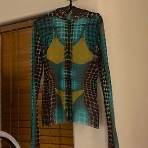 Authentic Jean Paul Gaultier blue dots turtleneck sz Large